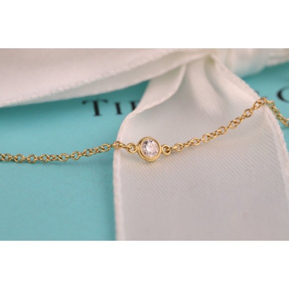 Tiffany & Co. Elsa Peretti 3 Diamonds By The Yard 18k Yellow Gold 7” Bracelet - Picture 3 of 8